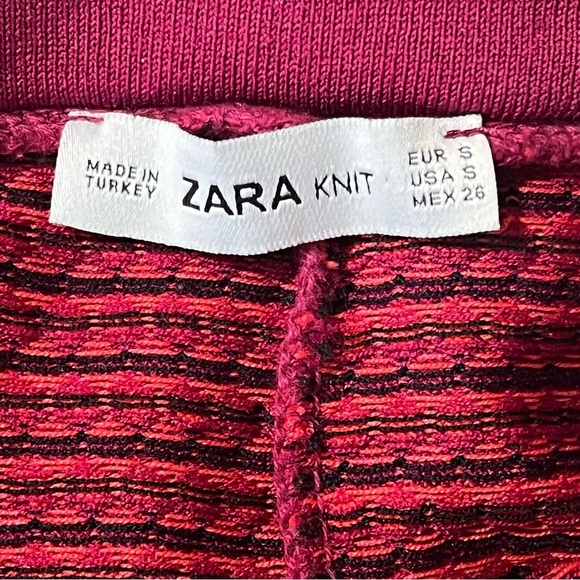 Zara Knit High Waist Two Tone Stretchy Flared Leg Size Small Red Purple Retro - Picture 11 of 11